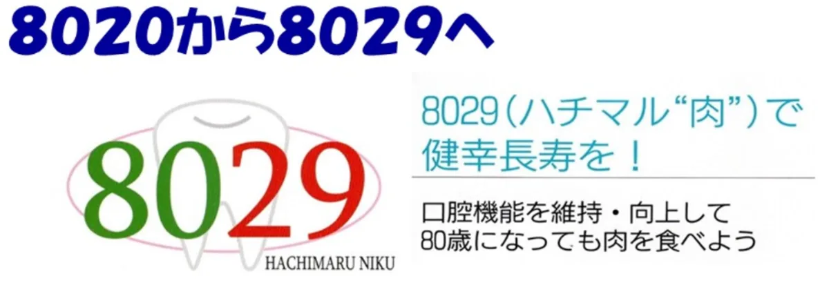 8020から8029へ。8029（ハチマル肉）で健幸長寿を。口腔機能を維持・向上して80歳になっても肉を食べよう